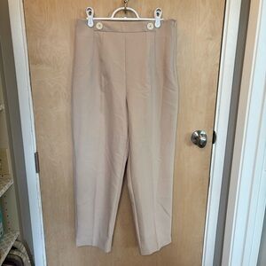 Zara Cream Button Accent Large Women's Trousers High Waisted Classic Stretch